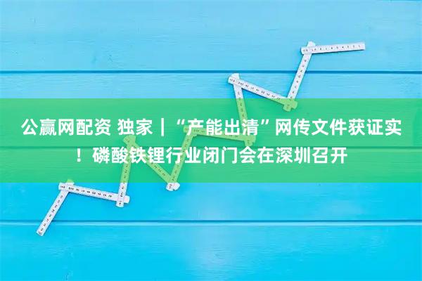 公赢网配资 独家｜“产能出清”网传文件获证实！磷酸铁锂行业闭门会在深圳召开